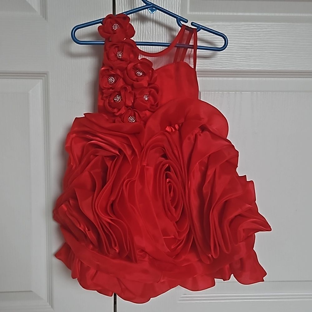 Toddler Girl's Custom-Made Rose Petals Chiffon Dress With Petticoat Red 12-Month